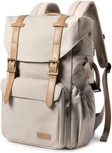 BAGSMART Camera Backpack, DSLR Camera Bag, Waterproof Camera Bag Backpack for Photographers, Fit up to 15" Laptop with Rain Cover and Tripod Holder, Ivory White