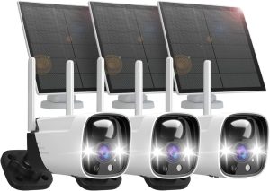 3 Pack 3MP Solar Security Ccameras Wireless Outdoor with Color Night Vision, No Monthly Fee Outdoor Surveillance Camera Wireless Solar Powered with 2 Way Talk, Works with Alexa, AI Detection, IP65 
