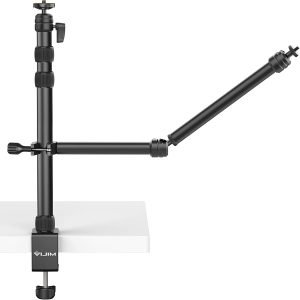 PICTRON VIJIM LS11 Camera Mount Desk Stand with Auxiliary Holding Arm, Flexible Overhead Camera Mount, Webcam Table C-Clamp Multi Mount for Photography Videography Live Stream