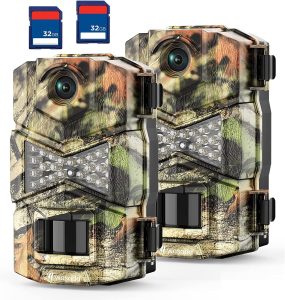WOSODA Trail Camera 2 Pack 24MP 1080P HD, Game Camera With 32GB SD Card, Fast Trigger Time Infrared Night Vision Hunting Camera, Waterproof Wildlife Camera for Monitoring