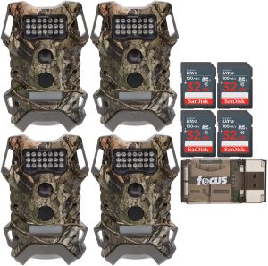 Wildgame Innovations Terra Extreme 14 Megapixel IR Trail Camera (Mossy Oak, 4-Pack) Bundle with 32GB SD Card (4-Pack) and Card Reader (9 Items)