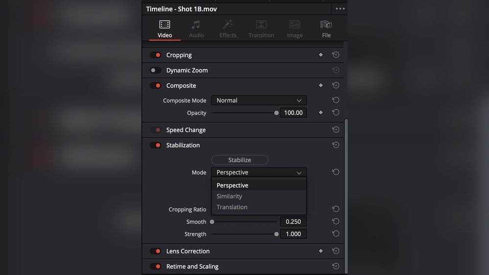 how to add camera stabilizer in davinci resolve